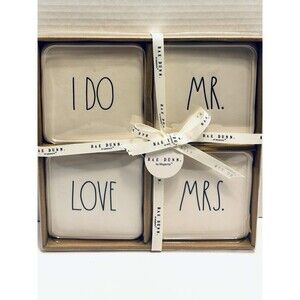 Rae Dunn Coasters By Magenta Off White I Do Love Mr Mrs Marriage New Set Of 4